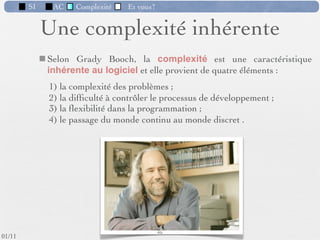 SI          AC   Complexité     Et vous?
                         Informatique des JO d'hiver de Vancouver
                                            Sûreté et Sécurité
                                                    Assurer l'intégrité des informations
                                                   enregistrées et transmises via les systèmes
                                                   des JO
                                                   => coordinations
                                                   => tests des applications et des matériels
                                                   (PC et serveurs) des JO 2010. 
                                                   => zones réseau étanches les unes des
                                                   autres, antivirus, systèmes de détection
                                                   d'intrusion....



                                              1) Coordination des prestataires
                                              2) Laboratoire de tests


                                                         37 /76
 09/11
lundi 5 septembre 2011
 