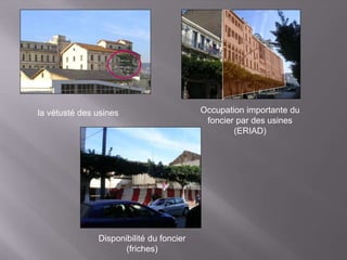 la vétusté des usines Occupation importante du
foncier par des usines
(ERIAD)
Disponibilité du foncier
(friches)
 