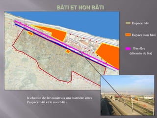 Espace bâti
Espace non bâti
Barrière
(chemin de fer)
le chemin de fer construis une barrière entre
l’espace bâti et le non bâti .
BÂTI ET NON BÂTI
 