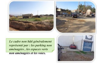 Le cadre non bâti généralement
représenté par : les parking non
aménagées , les espaces verts
non aménagées et les voies.
 