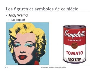 Les figures et symboles de ce siècle 
 Andy Warhol 
 Le pop art 
51 Cultures de la communication 
 