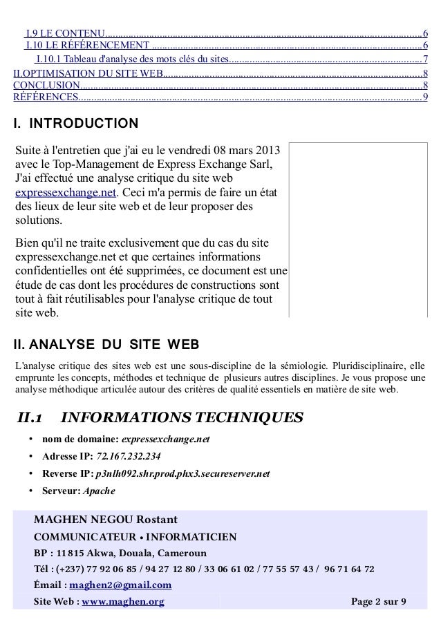 Analyse critique d'un site webcas de expressexchange.net