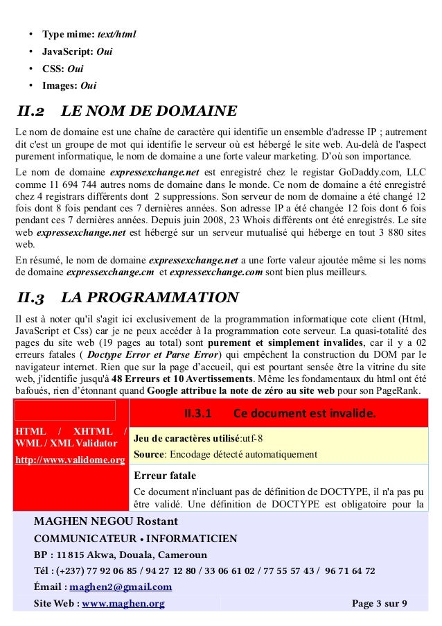 Analyse critique d'un site webcas de expressexchange.net