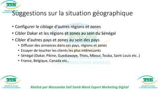 Suggestions sur la situation géographique
• Configurer le ciblage d‘autres régions et zones
• Cibler Dakar et les régions ...