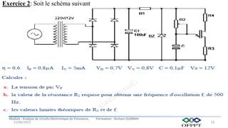 Module : Analyse de circuits Electronique de Puissance, Formateur: Hicham OUMNIH
15/06/2023 52
Exercice 2: Soit le schéma suivant
 
