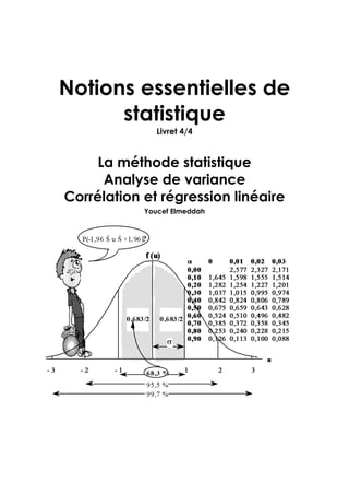 Notions essentielles de
statistique
Livret 4/4
La méthode statistique
Analyse de variance
Corrélation et régression linéaire
Youcef Elmeddah
 