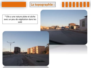 * Elle a une nature plate et sèche
avec un peu de végétation dans les
coté
 