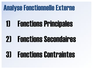 Analyse Fonctionnelle ExterneFonctions PrincipalesFonctions SecondairesFonctions Contraintes