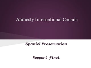Spaniel Preservation

Rapport final

 
