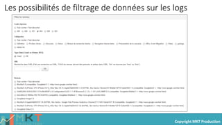 Copyright MKT Production
Les possibilités de filtrage de données sur les logs
 