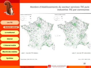 Nombre d’établissements du secteur services TIC puis industries TIC par communes 