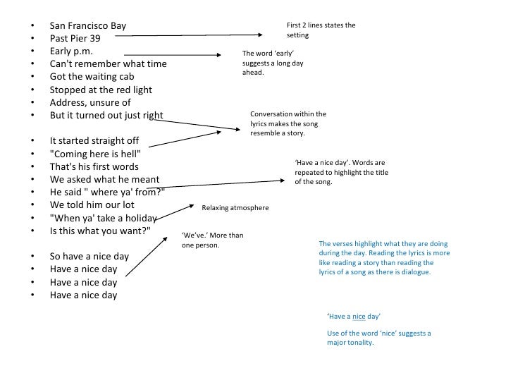 Analyse Of Song Lyrics Have A Nice Day The Stereophonics Analyse Of Song Lyrics Have A Nice Day The Stereophonics