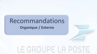 Recommandations
Organique / Externe
21
 