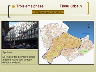 Troisième phase
7-Typologie du bâtis
N
Synthèse:
La totalité des bâtiments situés
à Bab El Oued sont de type
d’habitat collectif.
Tissu urbain
 