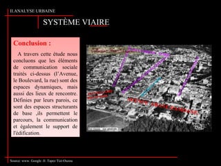 SYSTÈME VIAIRE
Source: www. Google .fr. Tapez Tizi-Ouzou
II.ANALYSE URBAINE
Conclusion :
A travers cette étude nous
concluons que les éléments
de communication sociale
traités ci-dessus (l’Avenue,
le Boulevard, la rue) sont des
espaces dynamiques, mais
aussi des lieux de rencontre.
Définies par leurs parois, ce
sont des espaces structurants
de base ,ils permettent le
parcours, la communication
et également le support de
l'édification.
Conclusion :
A travers cette étude nous
concluons que les éléments
de communication sociale
traités ci-dessus (l’Avenue,
le Boulevard, la rue) sont des
espaces dynamiques, mais
aussi des lieux de rencontre.
Définies par leurs parois, ce
sont des espaces structurants
de base ,ils permettent le
parcours, la communication
et également le support de
l'édification.
 
