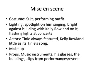 Performance: Singing to camera, dancing 