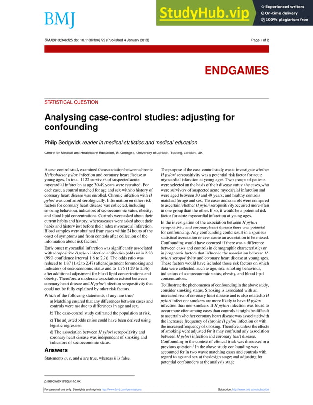 Analysing CaseControl Studies Adjusting For Confounding PDF
