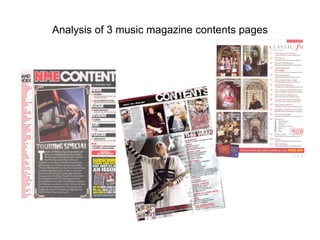 Analysis of 3 music magazine contents pages 