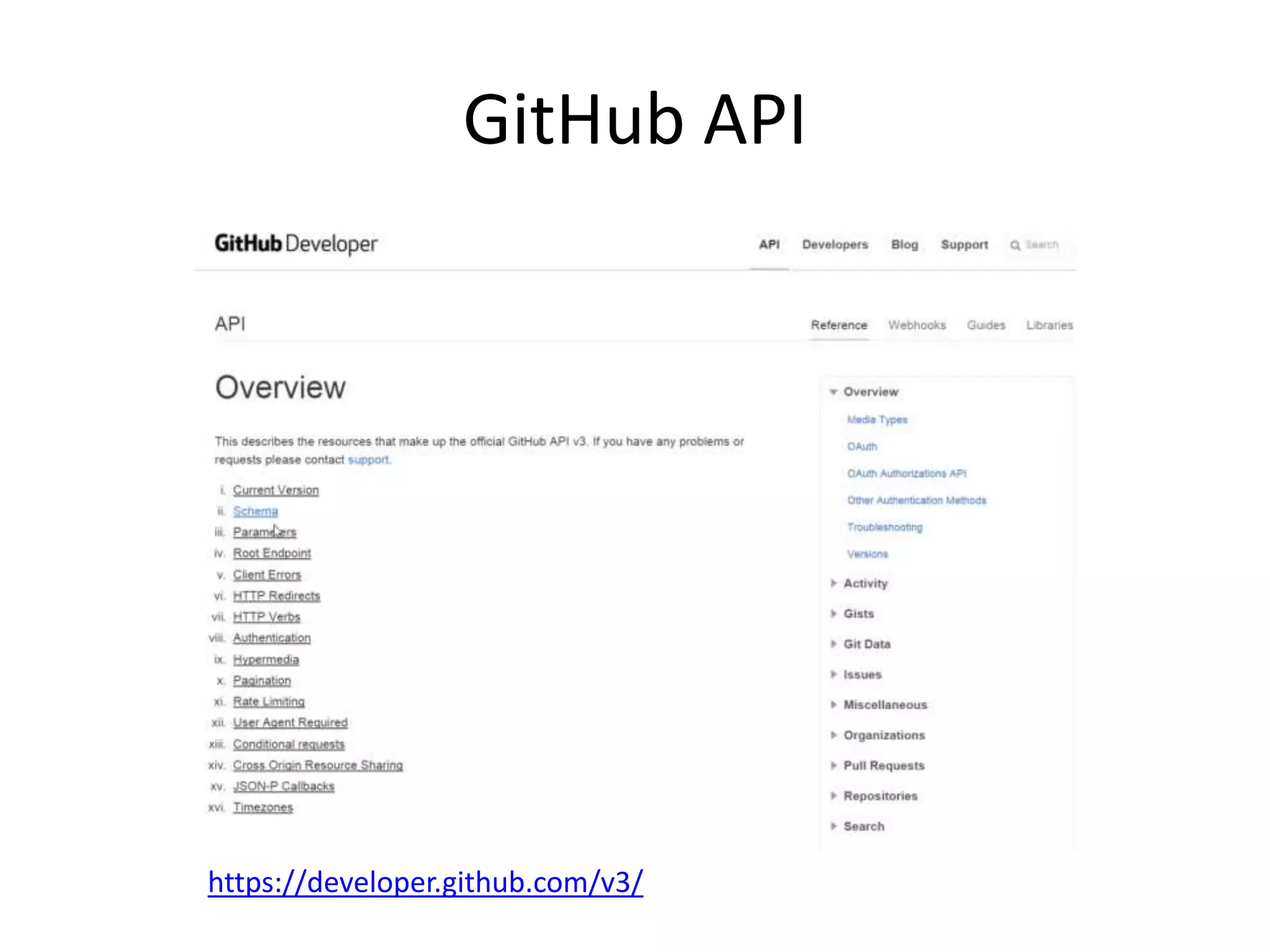 GitHub API
https://developer.github.com/v3/
 