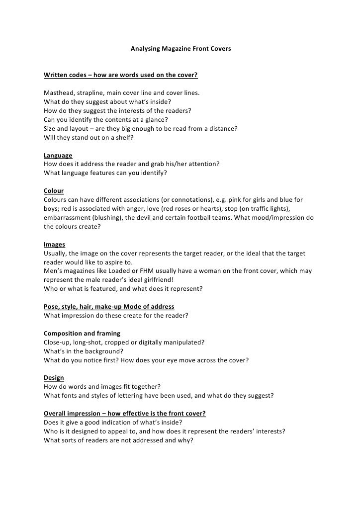 Analysing magazine front covers