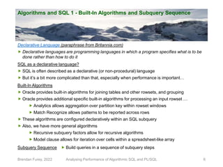 Algorithms and SQL 1 - Built-In Algorithms and Subquery Sequence
Brendan Furey, 2022 6
Analysing Performance of Algorithmi...