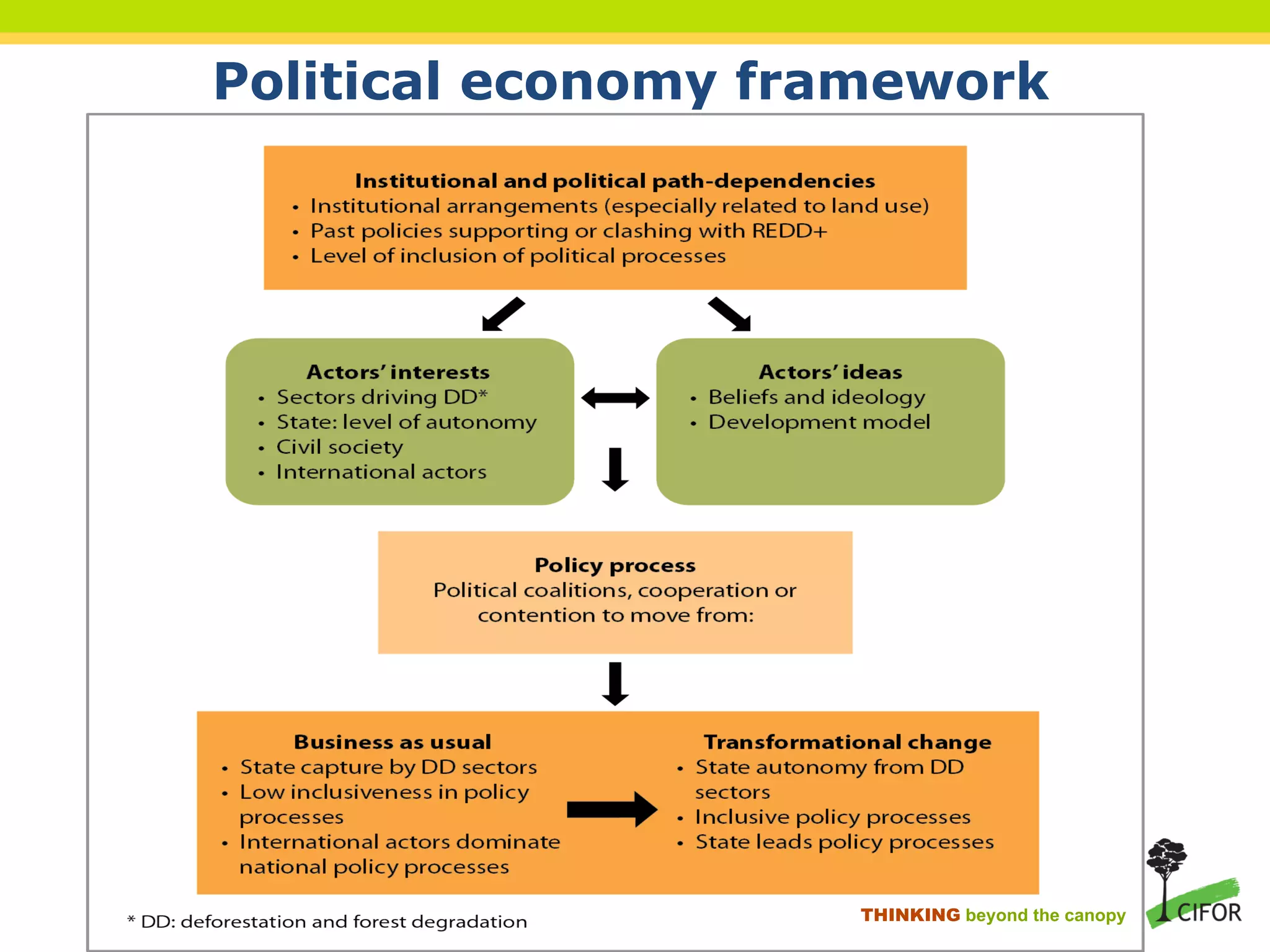 Political economy framework
THINKING beyond the canopy