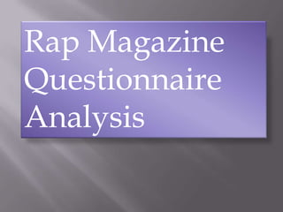 Rap Magazine
Questionnaire
Analysis
 