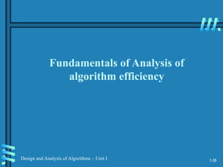 1-38
Design and Analysis of Algorithms – Unit I
Fundamentals of Analysis of
algorithm efficiency
 