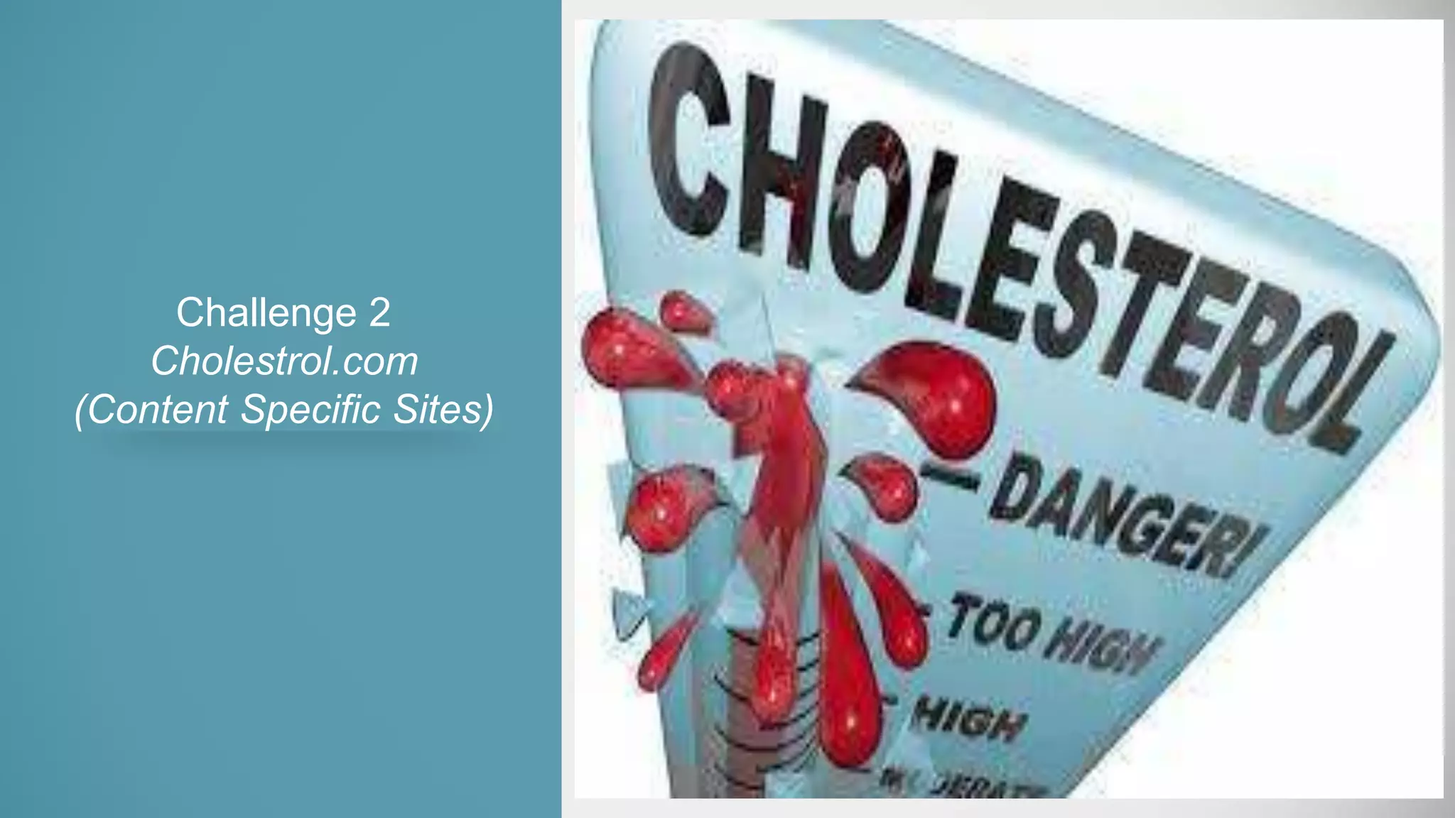Challenge 2
Cholestrol.com
(Content Specific Sites)
 