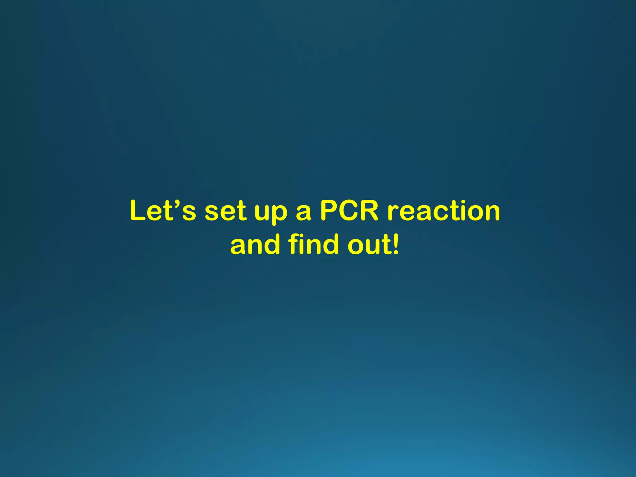 Let’s set up a PCR reaction
and find out!
 