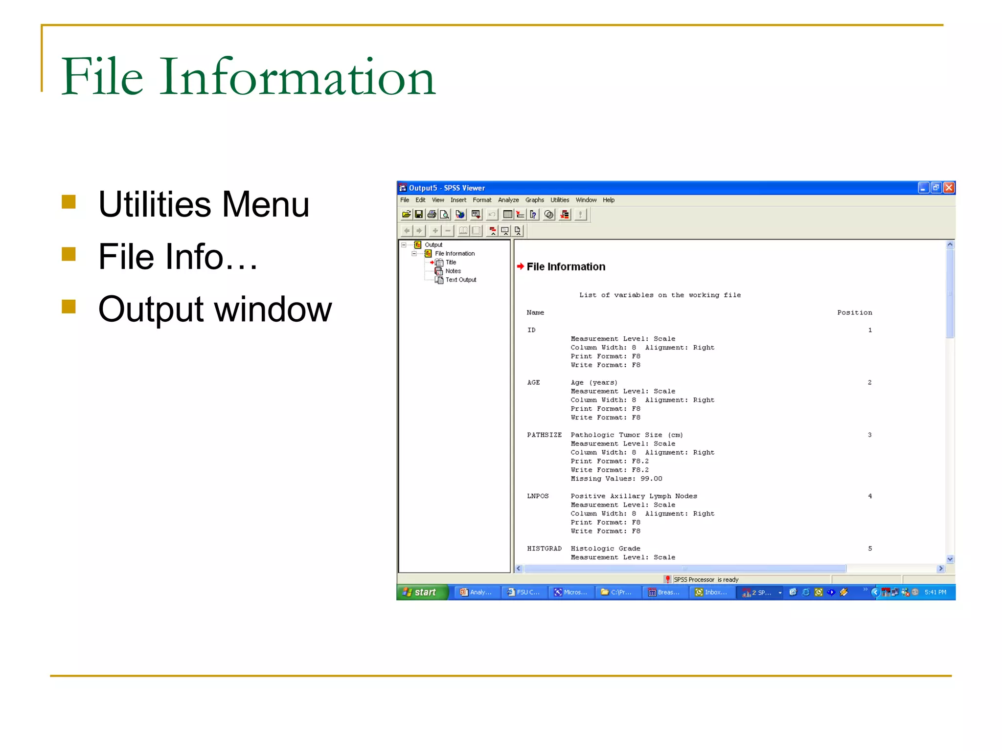 File Information Utilities Menu File Info… Output window 