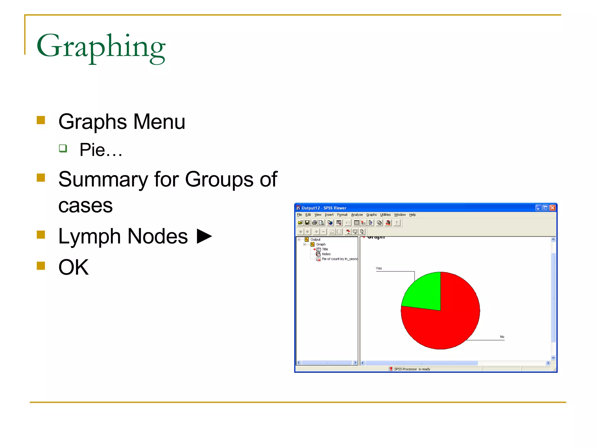 Graphing Graphs Menu Pie… Summary for Groups of cases Lymph Nodes  ► OK 