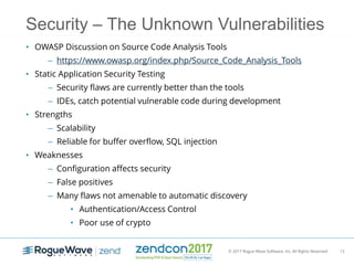 © 2017 Rogue Wave Software, Inc. All Rights Reserved. 13
Security – The Unknown Vulnerabilities
• OWASP Discussion on Sour...