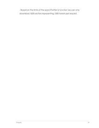 Datapedia 24
- Based on the limits of the searchTwitter () function we can only
download 1500 vectors representing 1500 tweets per request.
 