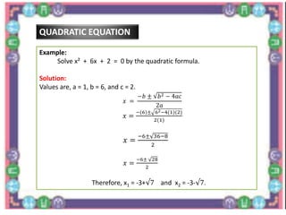QUADRATIC FUNCTIONS | PPT