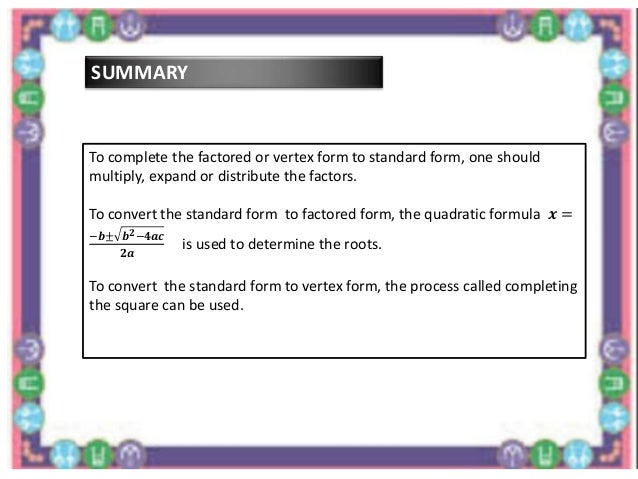 quadratic functions how to convert from vertex form to standard form