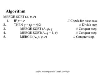 W tWorst case
• Data is sorted already
Recursion:– Recursion:
1. Partition splits array in two sub-arrays:
• one sub-array of size 0
• the other sub-array of size n-1
2. Quick sort each sub-array
Rec rring on the length n 1 part req ires rec rring to depth n 1Recurring on the length n-1 part requires recurring to depth n-1
• recursion is O(n) levels deep (for an array of size n).
• the partitioning work done at each level is O(n)the partitioning work done at each level is O(n).
• O(n) * O(n) = O(n2)
Worst case running time: O(n2)
 