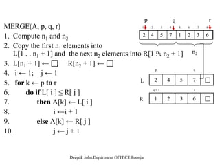 Average-case
• If the pivot element is randomly chosen we expect the split of the
input array to be reasonably well balanced on average .
• Assuming random input, average-case running time is much closer to
(n lg n) than (n2)
• T(n)=O(n lgn)• T(n)=O(n lgn)
Improved Pivot Selection
Pick median value of three elements from data array : data[0],y [ ],
data[n/2], and data[n-1].Use this median value as pivot.
 