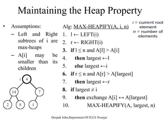19 19
12 16 12 16
41 7 41 7 17
19
Insert 17
12 17
swap
41 7 16
Percolate up to maintain the heap property
 