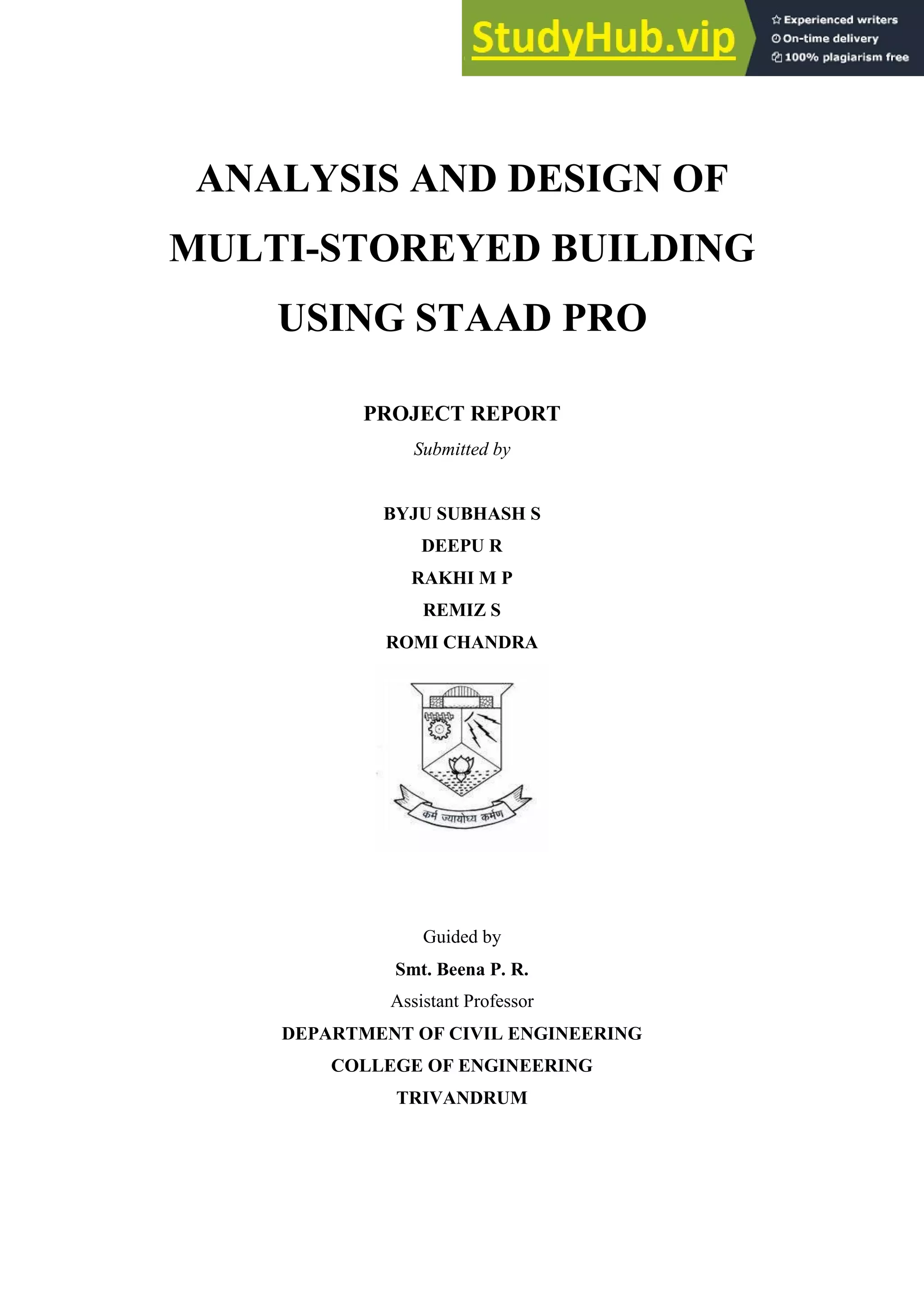 Analysis And Design Of Multi-Storeyed Building Using STAAD PRO | PDF