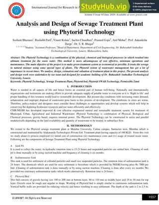 Analysis And Design Of Sewage Treatment Plant Using Phytorid Technology ...