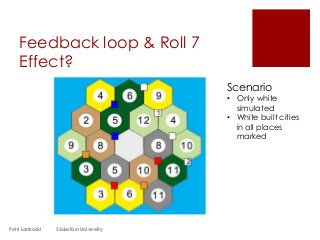 Feedback loop & Roll 7
Effect?
Petri Lankoski Södertörn University
Scenario
• Only white
simulated
• White built cities
in all places
marked
 
