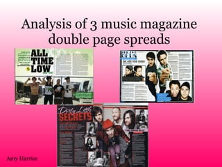 Analysis of 3 music magazine double page spreads Amy Harriss 