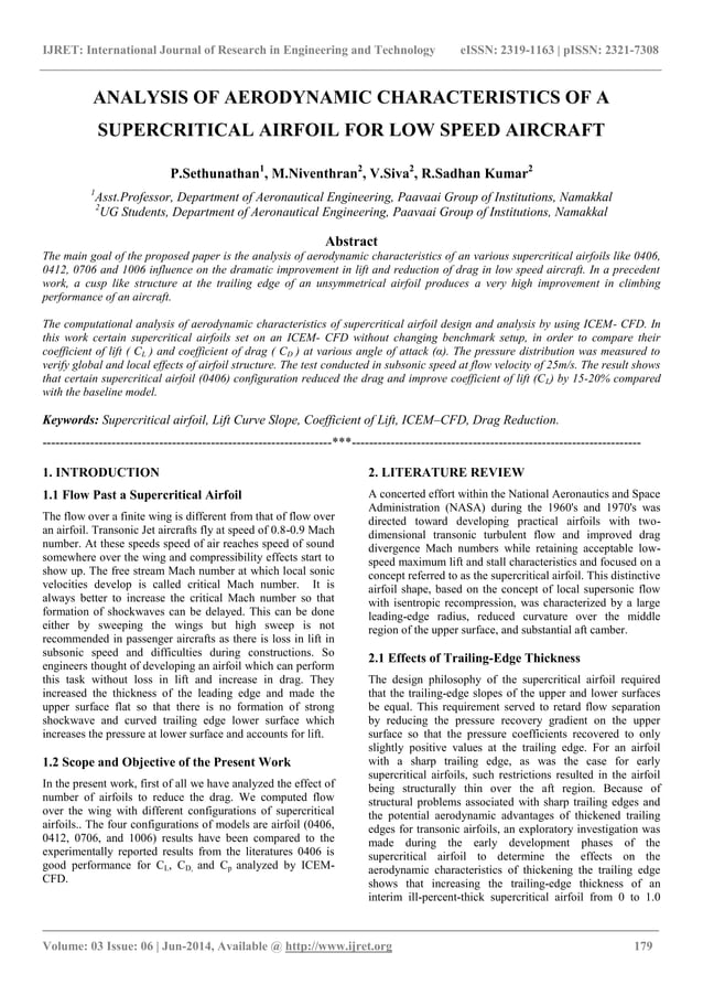 Analysis of aerodynamic characteristics of a supercritical airfoil for ...