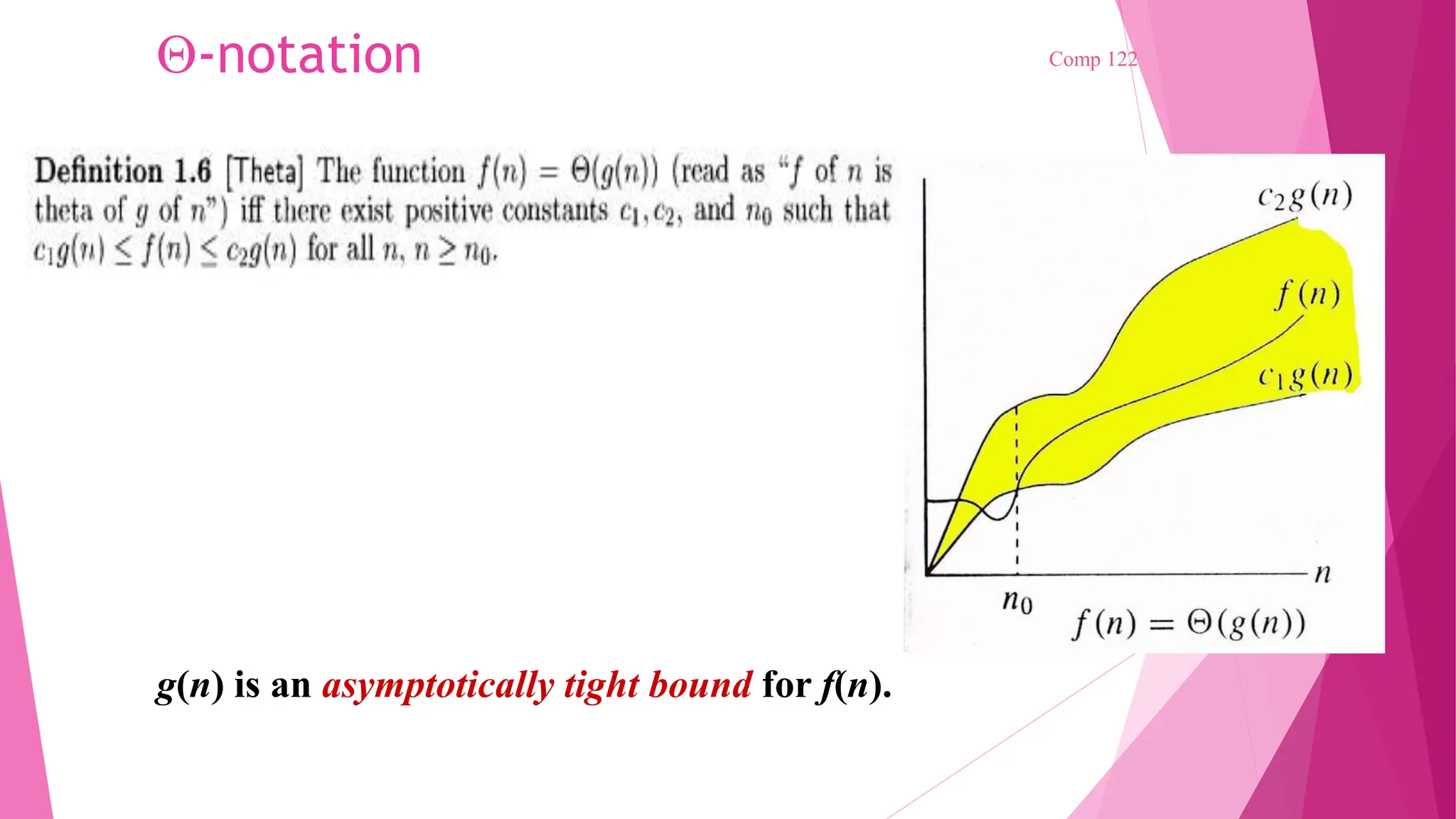 -notation Comp 122 g(n) is an asymptotically tight bound for f(n). 