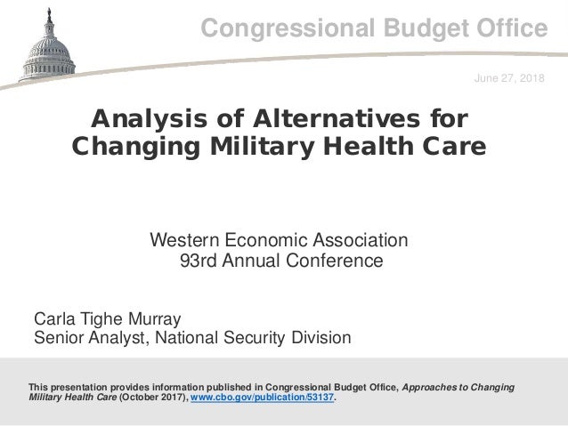 Congressional Budget Office
Western Economic Association
93rd Annual Conference
June 27, 2018
Carla Tighe Murray
Senior An...