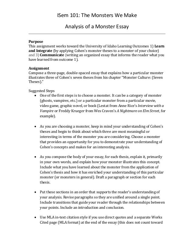Isem 101 Analysis Of A Monster Essay Assignment Isem 101 Analysis Of A Monster Essay Assignment
