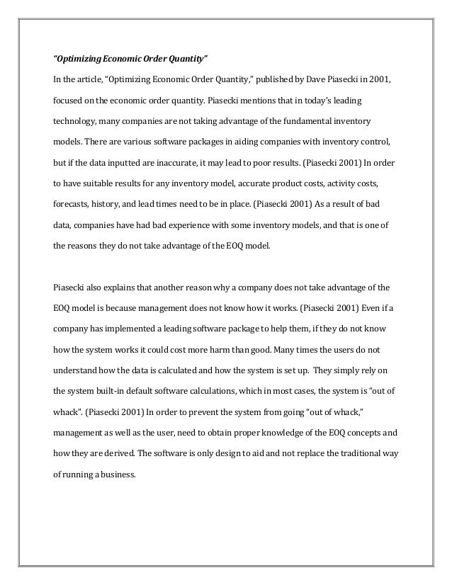 literature review on economic order quantity