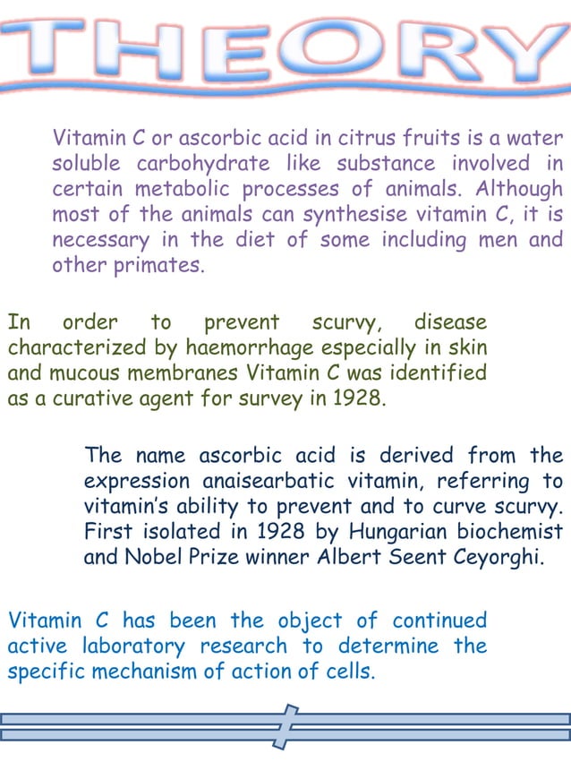 Analysis of vitamin c (ascorbic acid) in citrus fruits