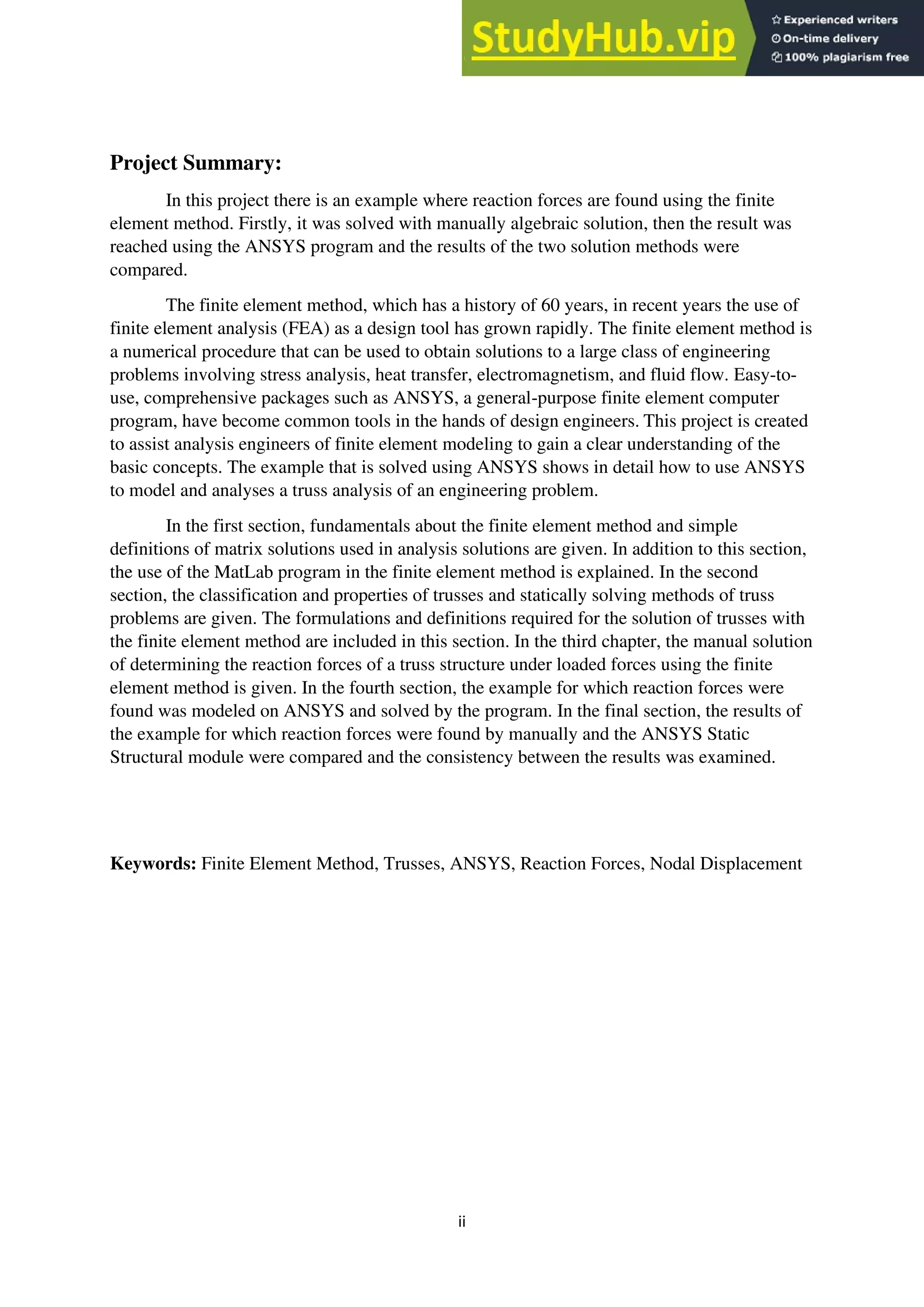 ANALYSIS OF A TRUSS USING FINITE ELEMENT METHODS | PDF